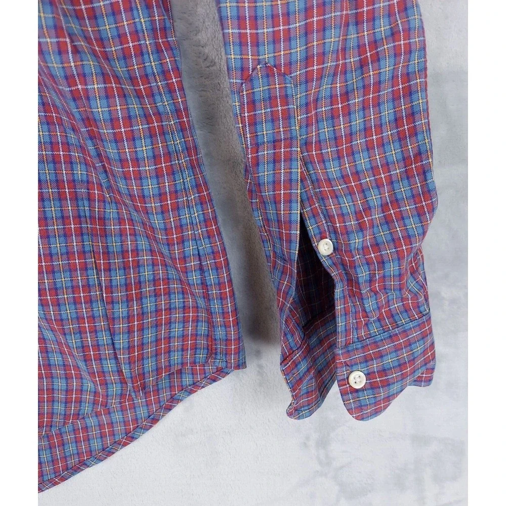 Polo Ralph Lauren Mens Medium Blue‎ Red Gingham Plaid Check Shirt Cotton